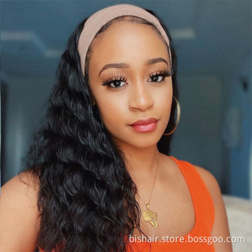 100% Human Hair Wig for Black Women Brazilian Virgin Human Hair Vendor Wigs Wholesale Deep Wave Headband Wig